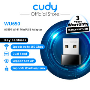 Мрежова карта (Безжичен адаптер) Cudy WU650S, USB 2.0, 2.4/5 Ghz, Вградена антена 2dB